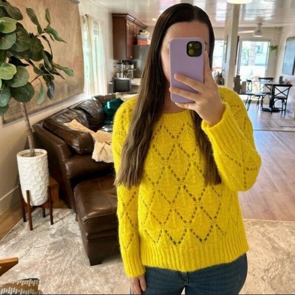 Anthropologie Sleeping On Snow Bright Lights Yellow Alpaca Blend Pull On Sweater - Picture 3 of 13